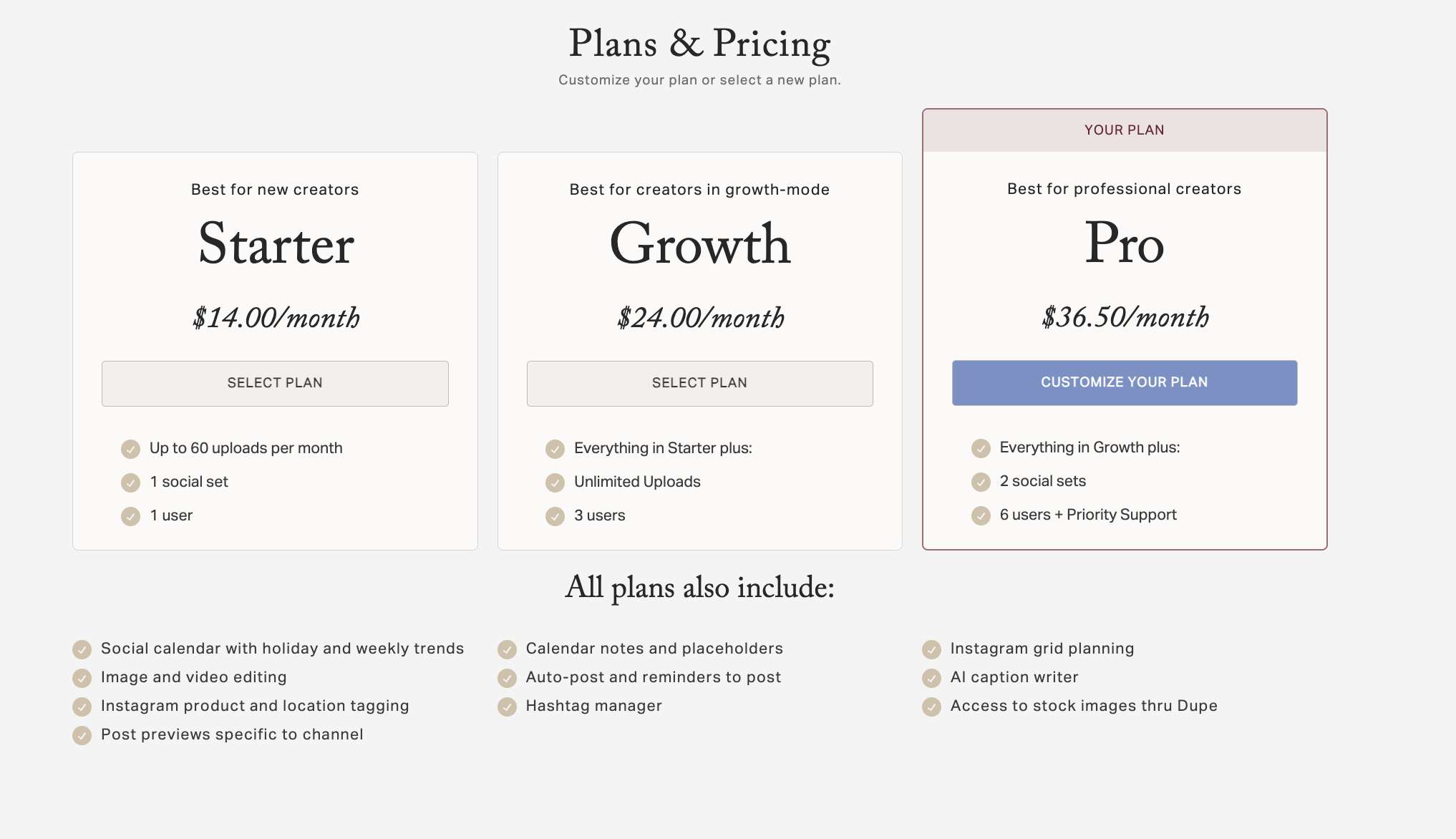Plan Only How to Change a Planoly Subscription